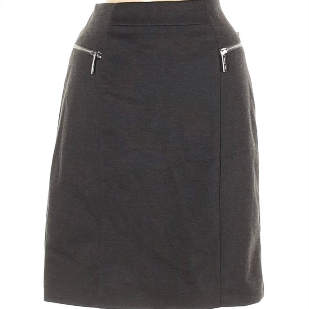 Michael Kors Charcoal Gray Knit Pencil Skirt, Exposed Zips, Soft, New with tags